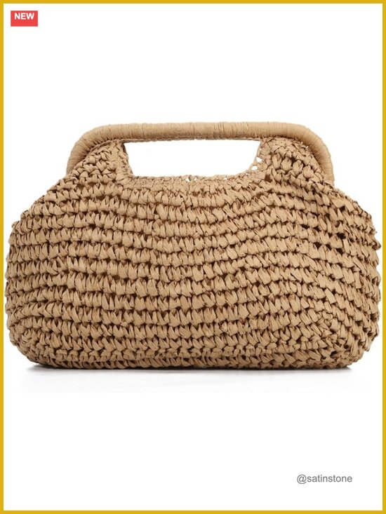 Handbags - Straw Dumpling Clutch Bag, Woven Tote Purse for Women, Summer Beach Bag